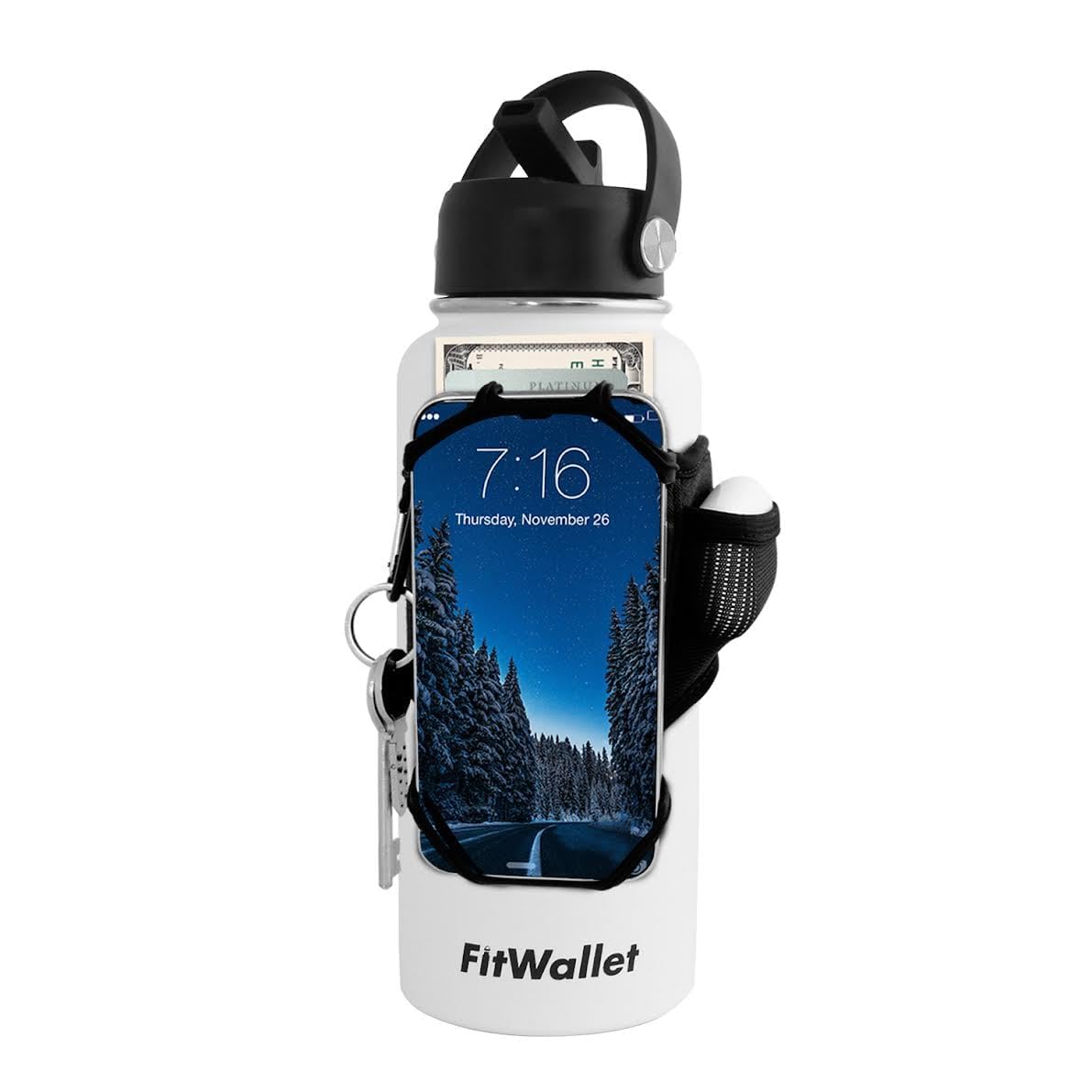 Water Bottle Holder with Strap for YETI Rambler 36 oz Bottle Water Bottle Carrier Sling Bag with Phone Pocket Gym Bottle Accessories Water Bottle Sleeve Bag for Walking Hiking Travel-White