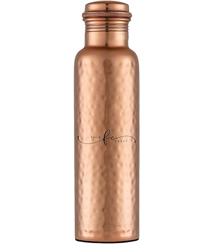FOLK CRAFT Pure Copper Water Bottle - 32 oz - Indian Handmade Copper Bottle for Drinking Water at Travel Hiking Gym Office Outdoor - Hammered