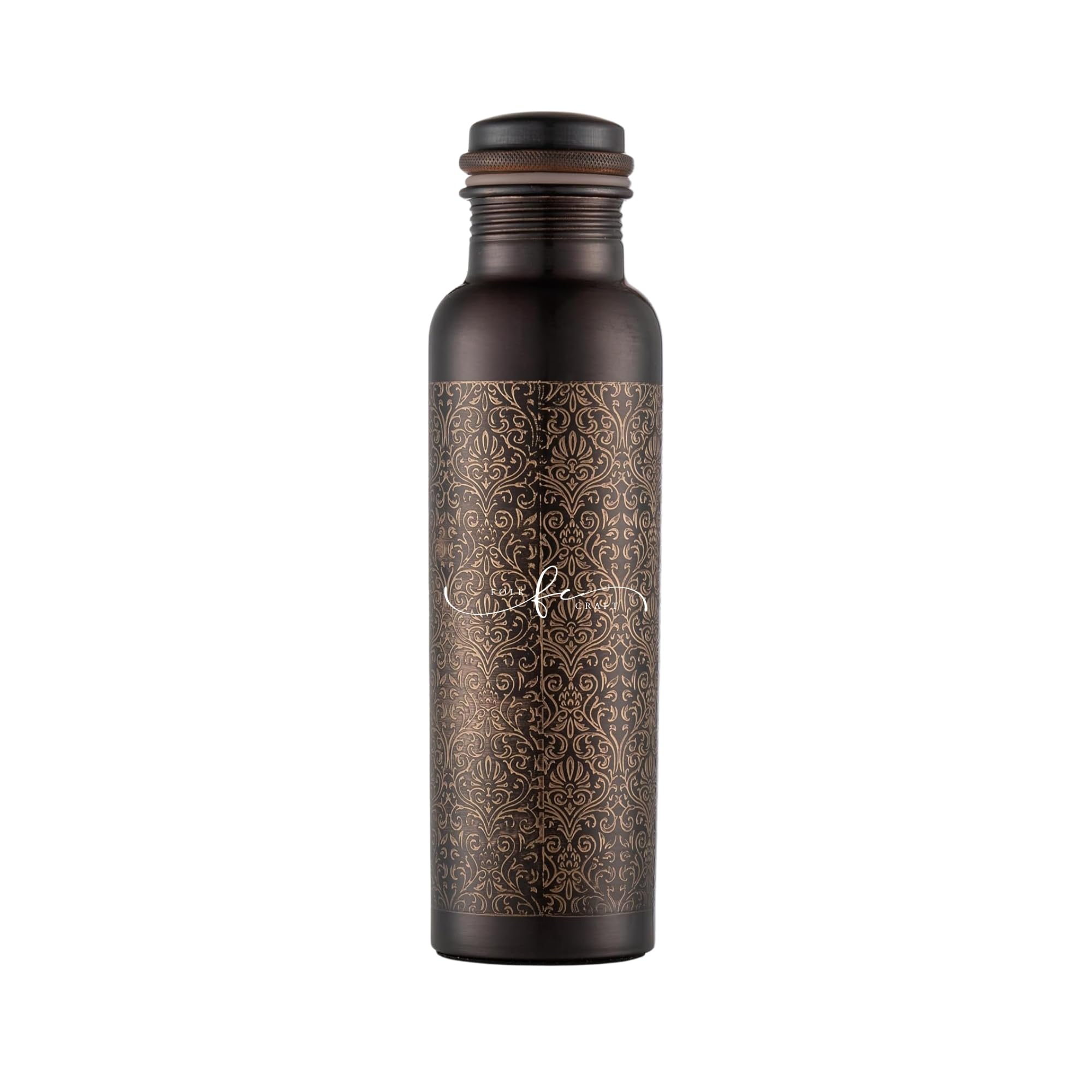 FOLK CRAFT Pure Copper Water Bottle - 32 oz - Indian Handmade Copper Bottle for Drinking Water at Travel Hiking Gym Office Outdoor - Hammered