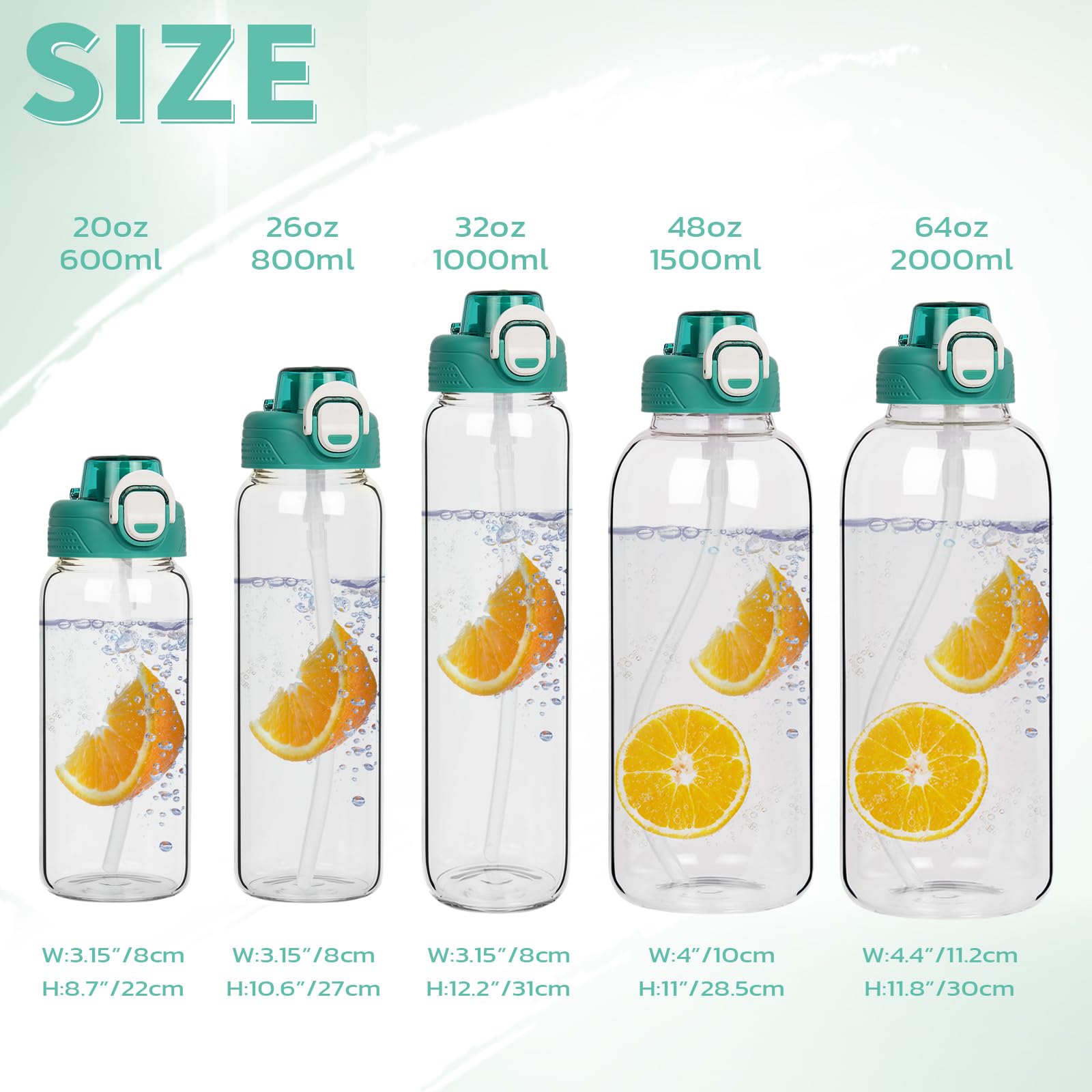 DEARRAY 48 oz Sports Glass Water Bottle with Straw & Neoprene Sleeve BPA free Large Glass Drinking Bottle for Gym Travel Smoothie