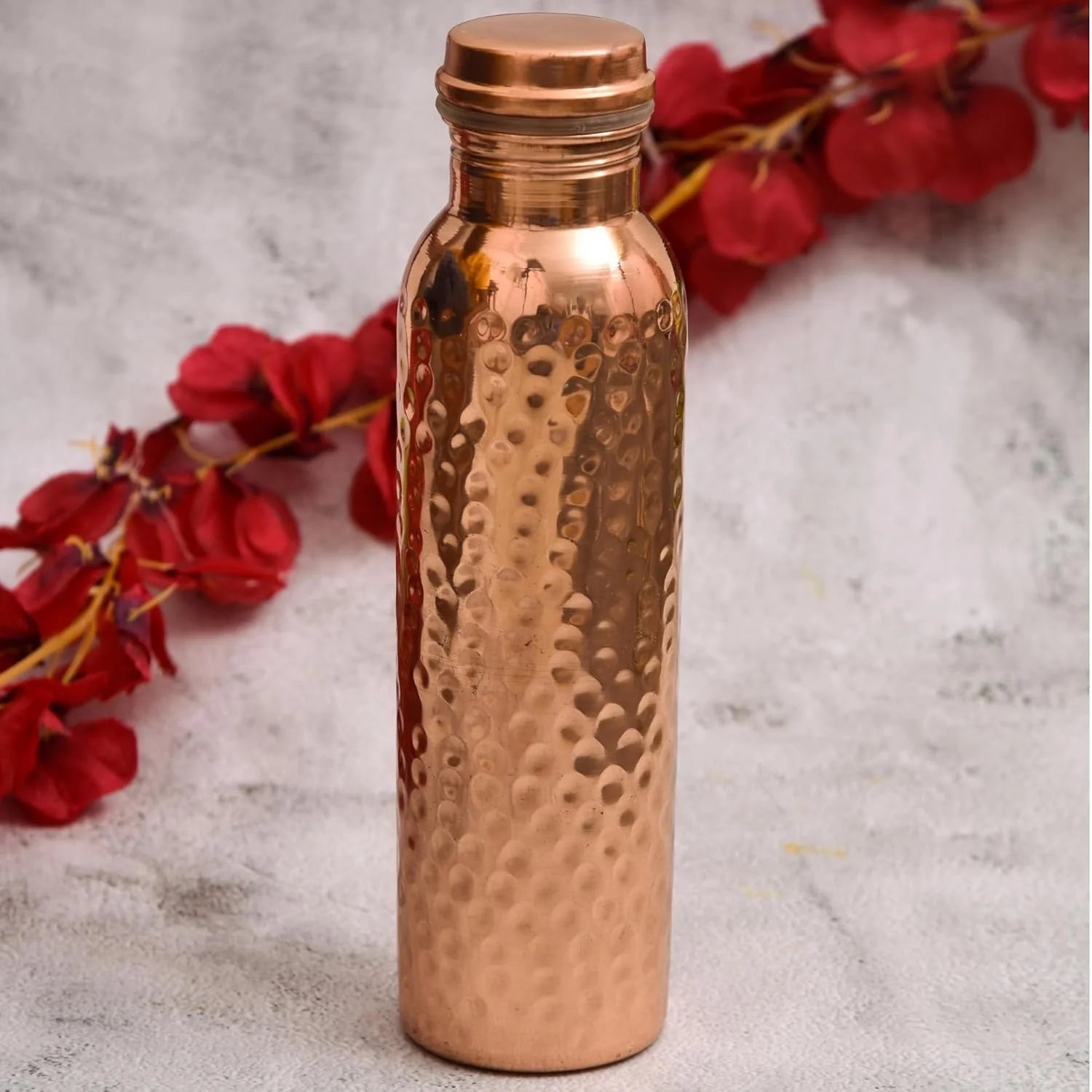 FOLK CRAFT Pure Copper Water Bottle - 32 oz - Indian Handmade Copper Bottle for Drinking Water at Travel Hiking Gym Office Outdoor - Hammered