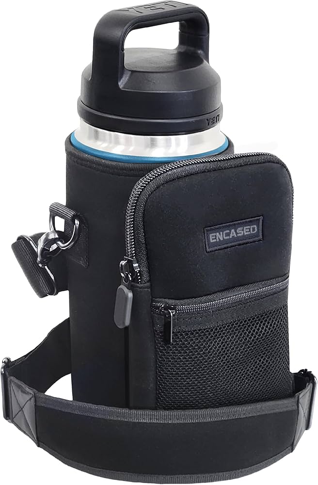 Water Bottle Holder with Strap for YETI Rambler 36 oz Bottle Water Bottle Carrier Sling Bag with Phone Pocket Gym Bottle Accessories Water Bottle Sleeve Bag for Walking Hiking Travel-White