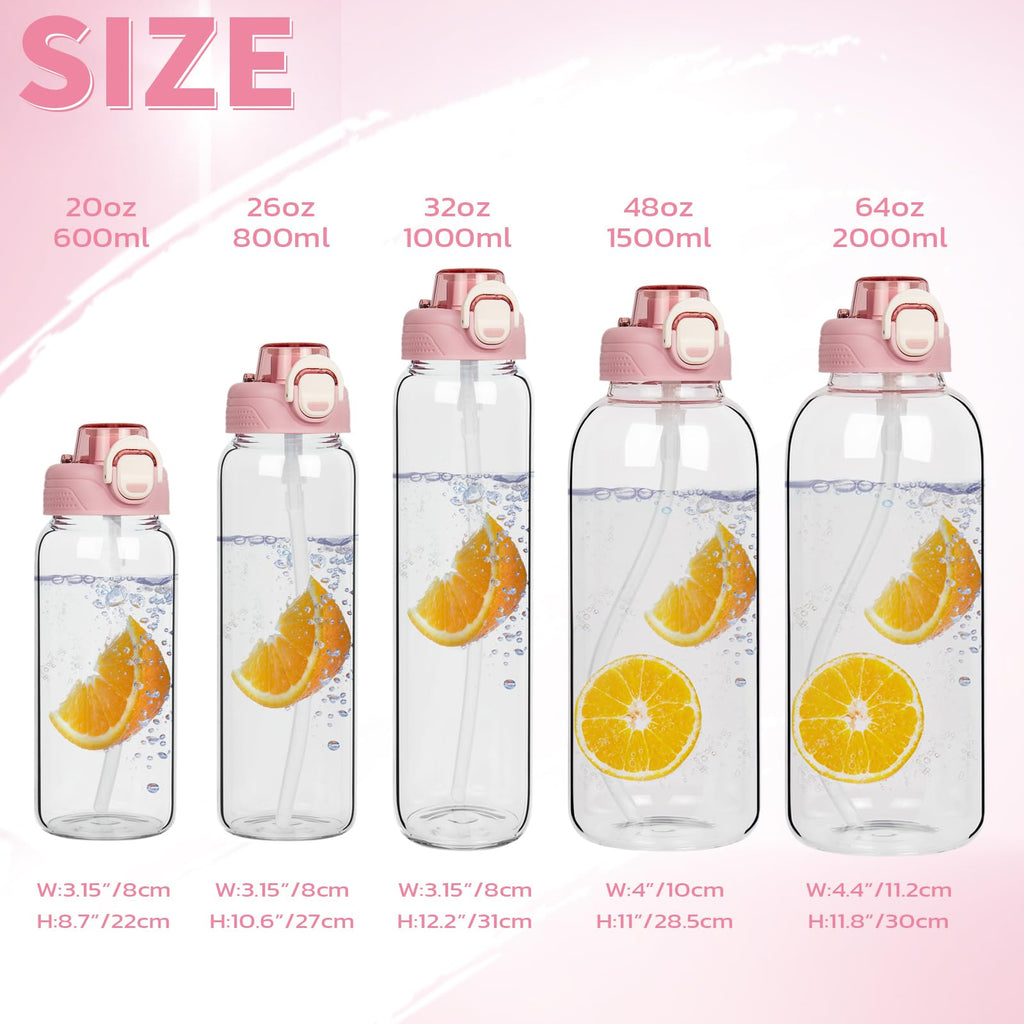 DEARRAY 48 oz Sports Glass Water Bottle with Straw & Neoprene Sleeve BPA free Large Glass Drinking Bottle for Gym Travel Smoothie