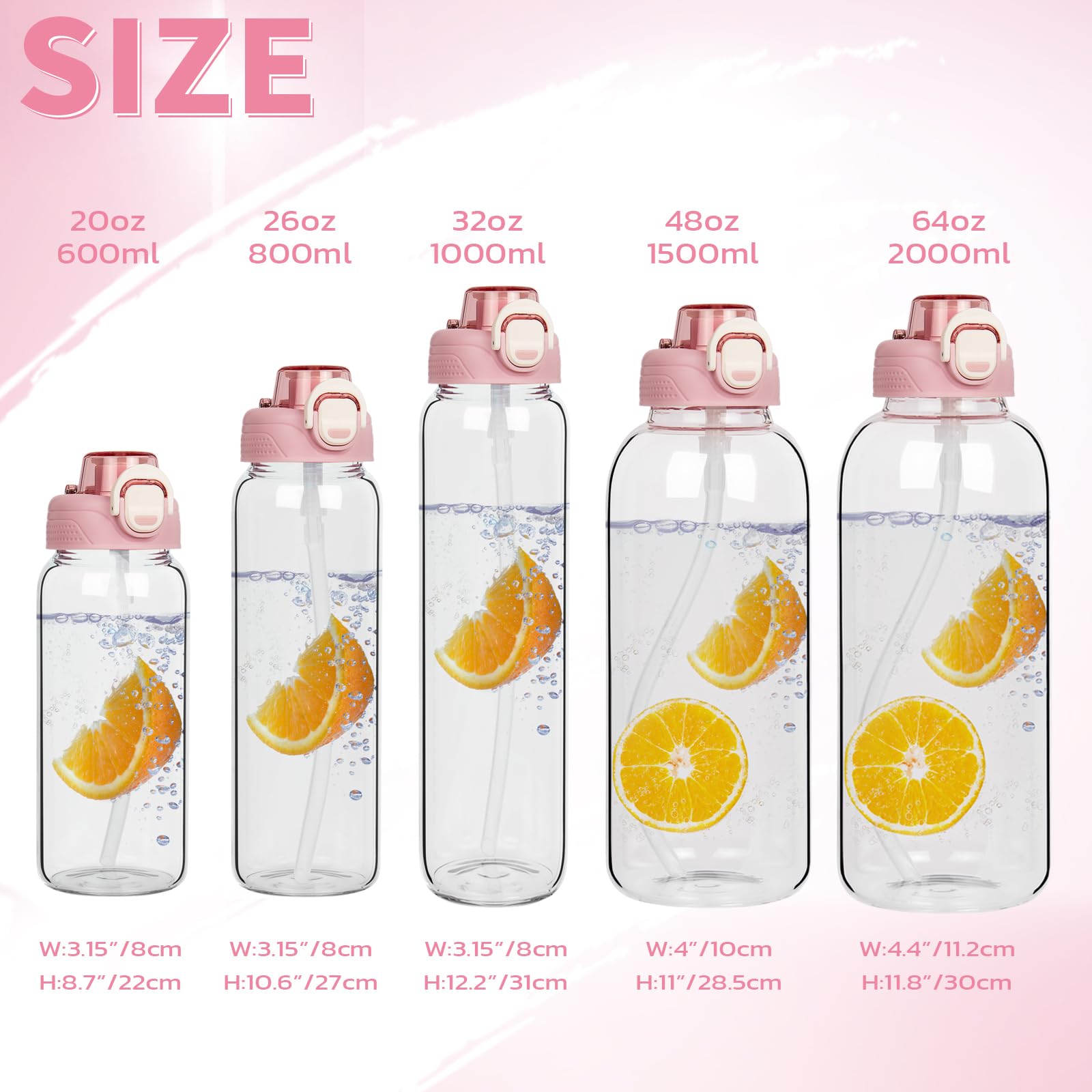 DEARRAY 48 oz Sports Glass Water Bottle with Straw & Neoprene Sleeve BPA free Large Glass Drinking Bottle for Gym Travel Smoothie
