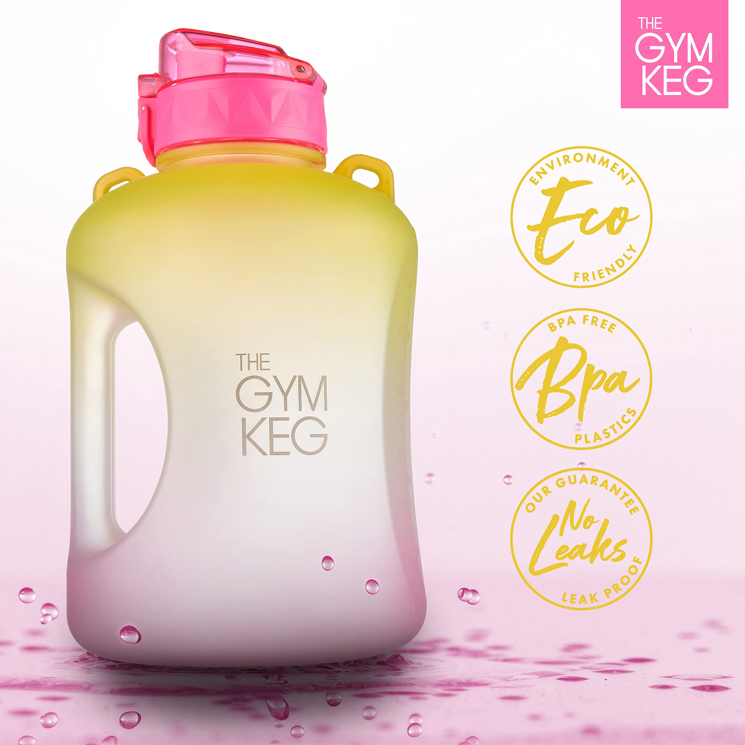 THE GYM KEG Half Gallon Water Bottle (74oz) | Gym Bottle with Straw Lid Carry Strap Motivational Time Markings | Sport Water Bottles with Times to Drink Large Reusable Bottle Leakproof & BPA-free