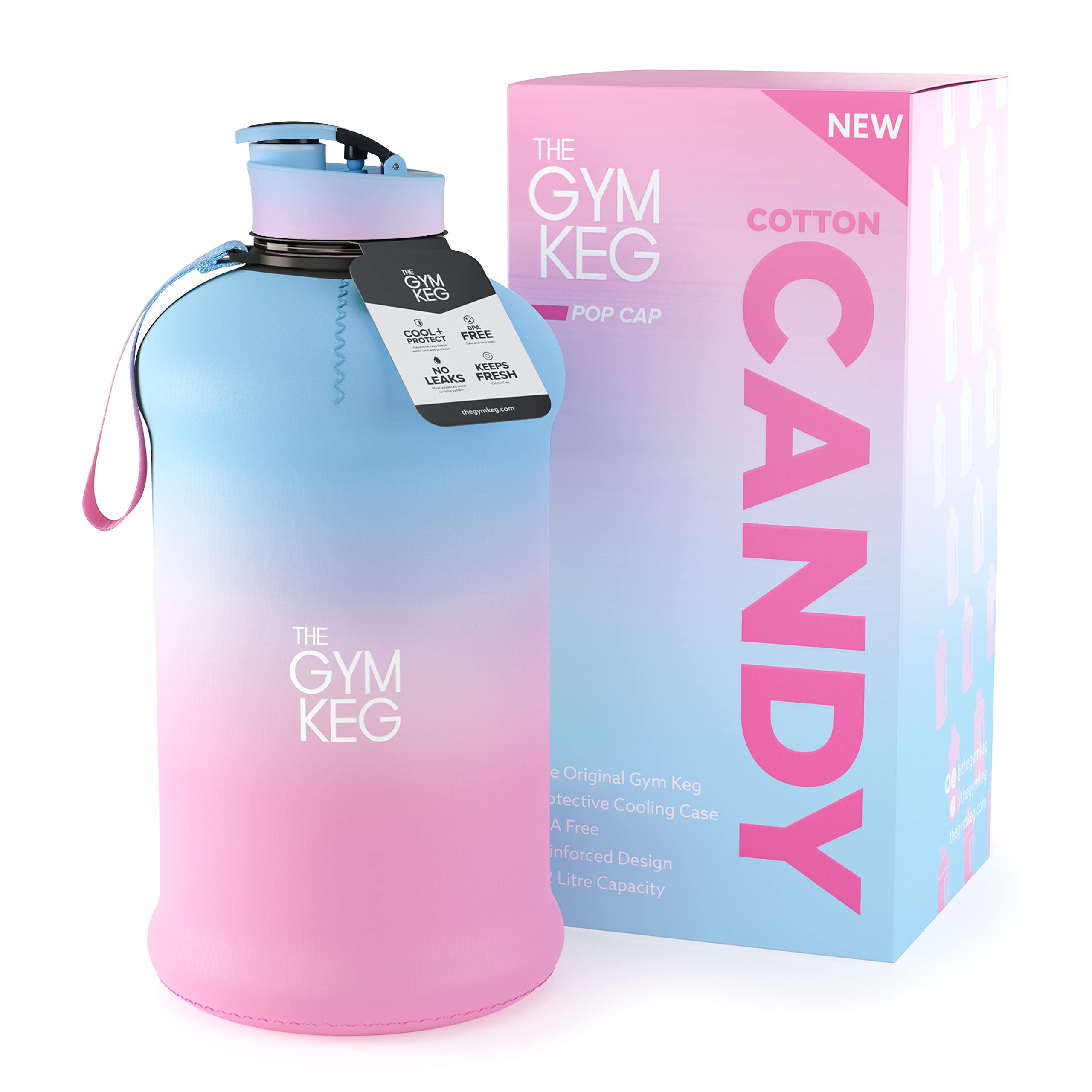 THE GYM KEG Half Gallon Water Bottle (74oz) | Gym Bottle with Straw Lid Carry Strap Motivational Time Markings | Sport Water Bottles with Times to Drink Large Reusable Bottle Leakproof & BPA-free