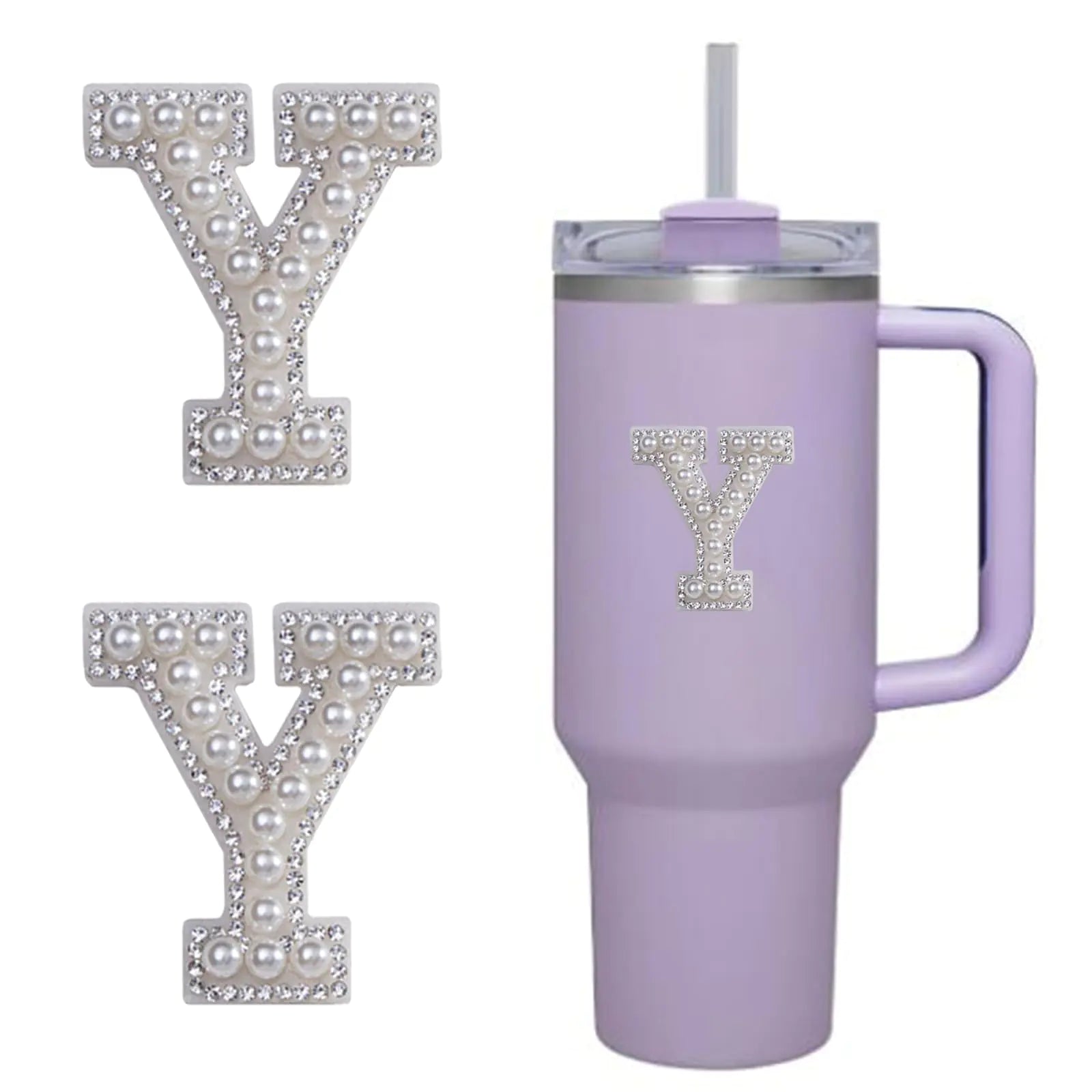 kapitomanio 2pcs Peal Initial Letters for Stanley Cup Cute Stanley Tumbler Stickers for Water Bottles Wallet Phone Laptop Luggage (E)