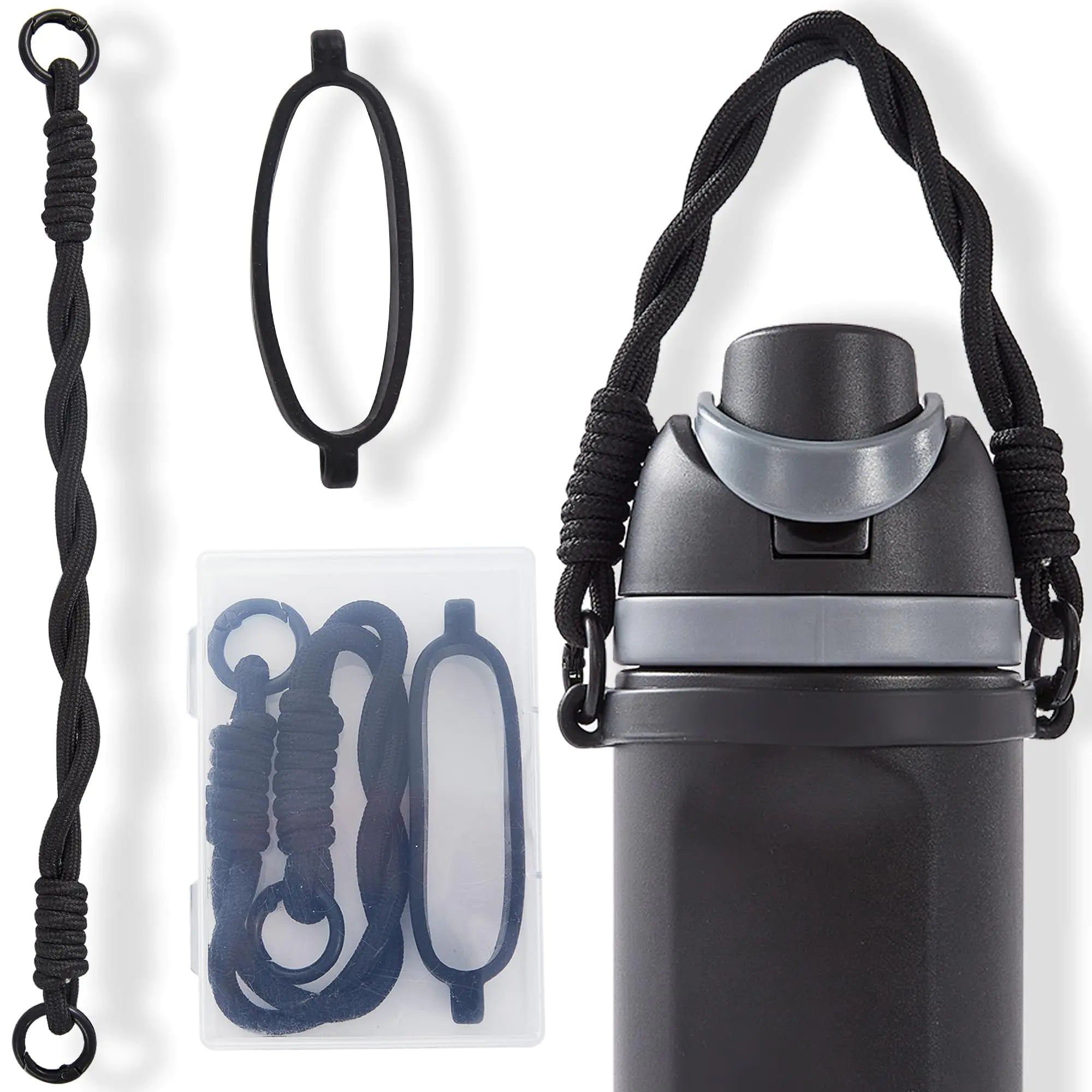 Bigwaves Bottle Silicone Handle StrapCompatible Owala Freesip Water Bottle - Fits 16oz to 40oz Water Bottle Carrier Grip Accessories for Running Bike Gym Or Jogging (with Handle Black)