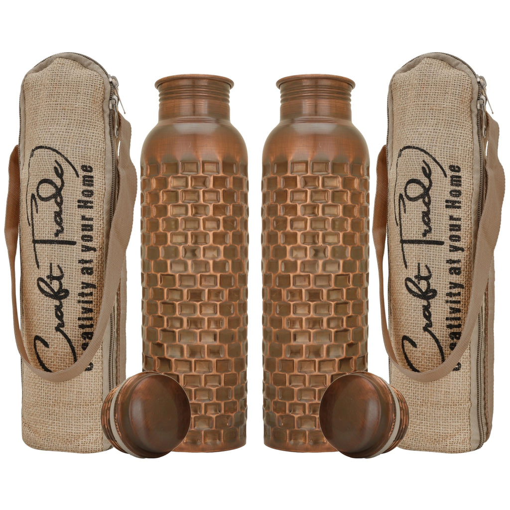 FOLK CRAFT Pure Copper Water Bottle - 32 oz - Indian Handmade Copper Bottle for Drinking Water at Travel Hiking Gym Office Outdoor - Hammered