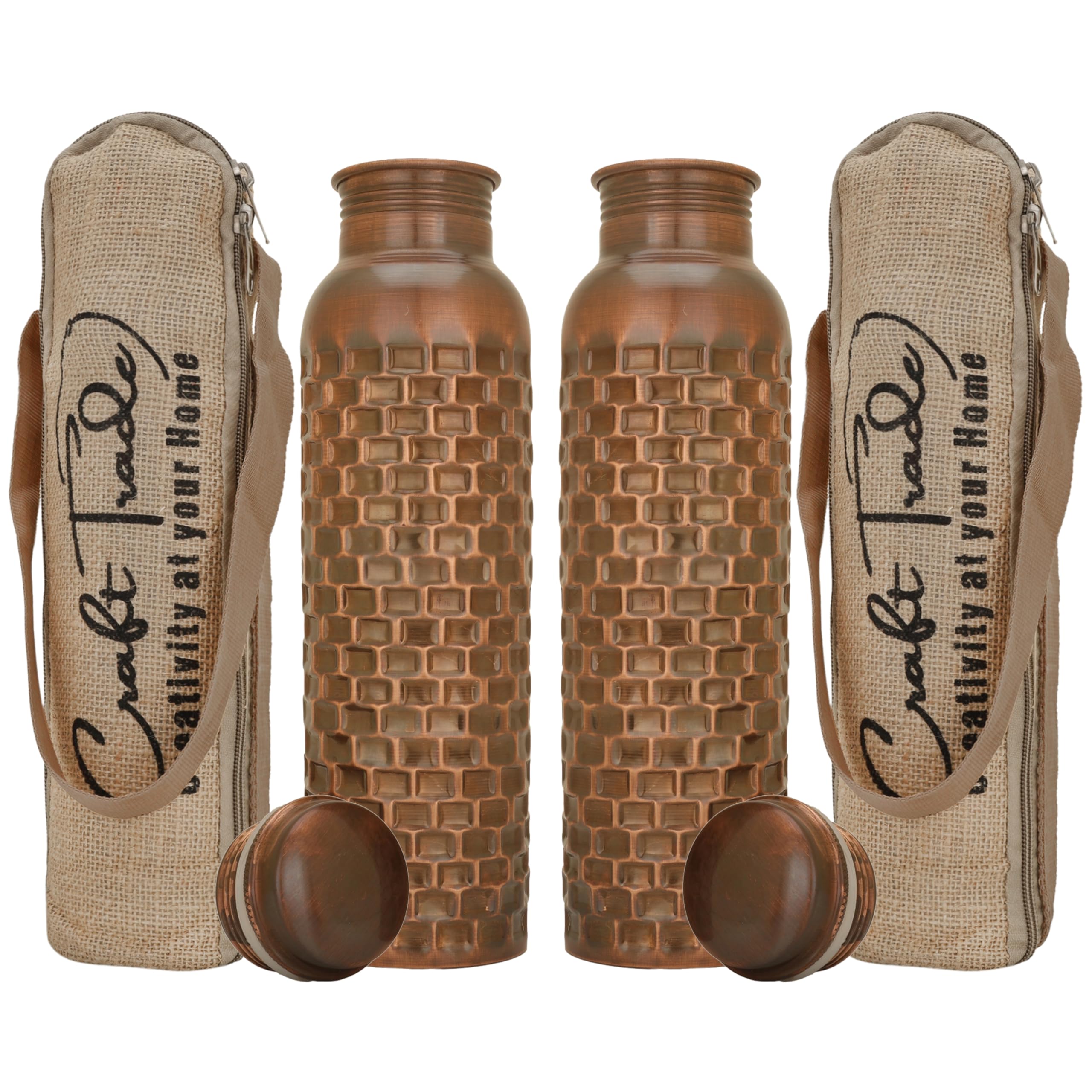 FOLK CRAFT Pure Copper Water Bottle - 32 oz - Indian Handmade Copper Bottle for Drinking Water at Travel Hiking Gym Office Outdoor - Hammered