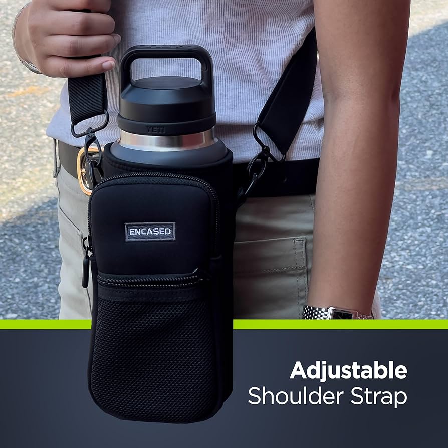 Water Bottle Holder with Strap for YETI Rambler 36 oz Bottle Water Bottle Carrier Sling Bag with Phone Pocket Gym Bottle Accessories Water Bottle Sleeve Bag for Walking Hiking Travel-White