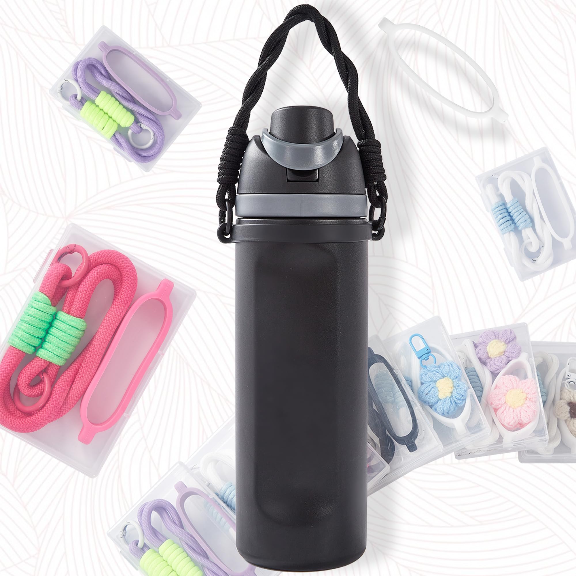 Bigwaves Bottle Silicone Handle StrapCompatible Owala Freesip Water Bottle - Fits 16oz to 40oz Water Bottle Carrier Grip Accessories for Running Bike Gym Or Jogging (with Handle Black)