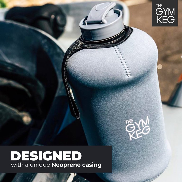 THE GYM KEG Half Gallon Water Bottle (74oz) | Gym Bottle with Straw Lid Carry Strap Motivational Time Markings | Sport Water Bottles with Times to Drink Large Reusable Bottle Leakproof & BPA-free