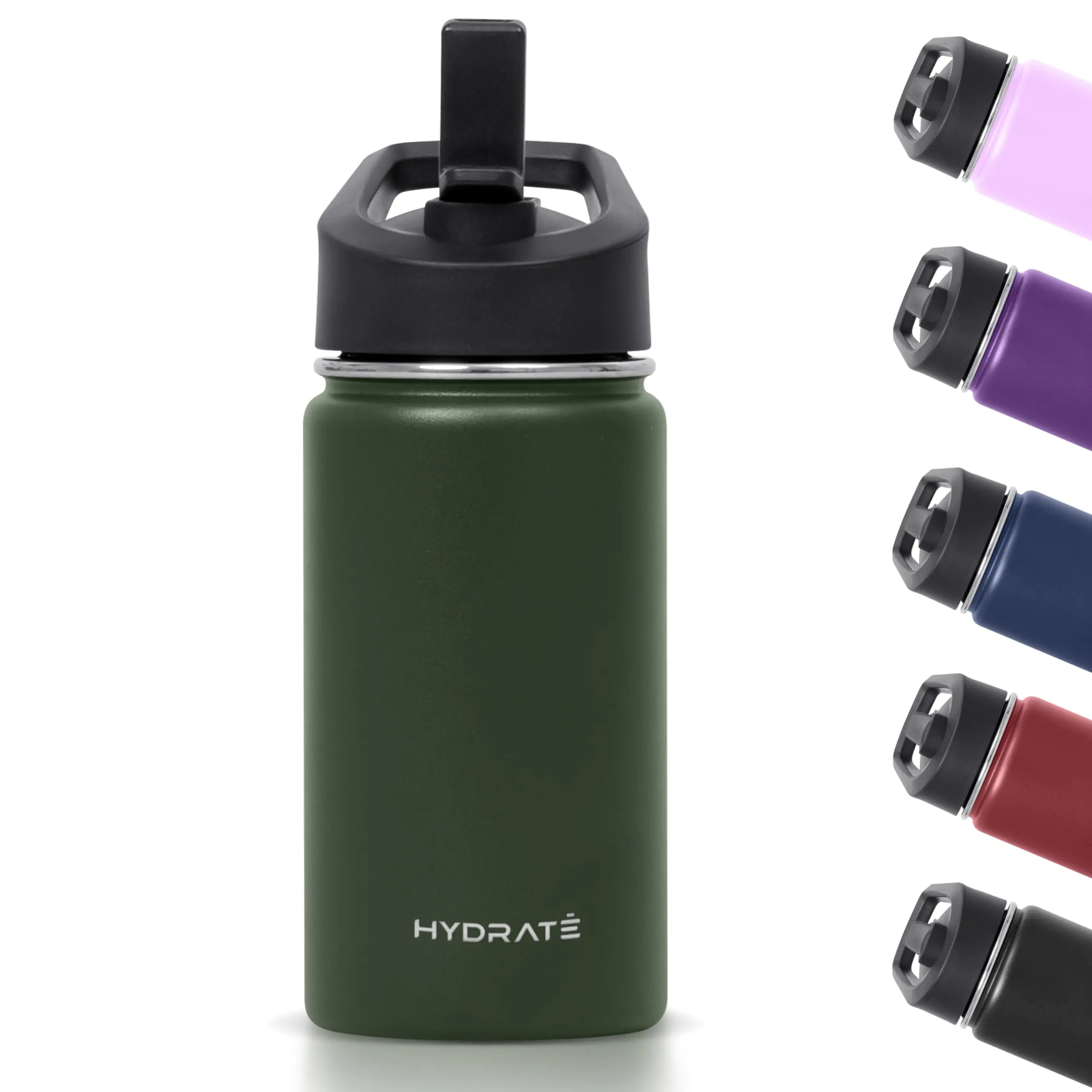 Hydrate Water Bottle for Kids - 14oz - Insulated Thermal Bottles - Keep Drinks Cold or Warm for 6-12hrs - Tumbler for Toddler with Straw Lid - Leak Proof - Kids Water Bottles - Rainforest Green
