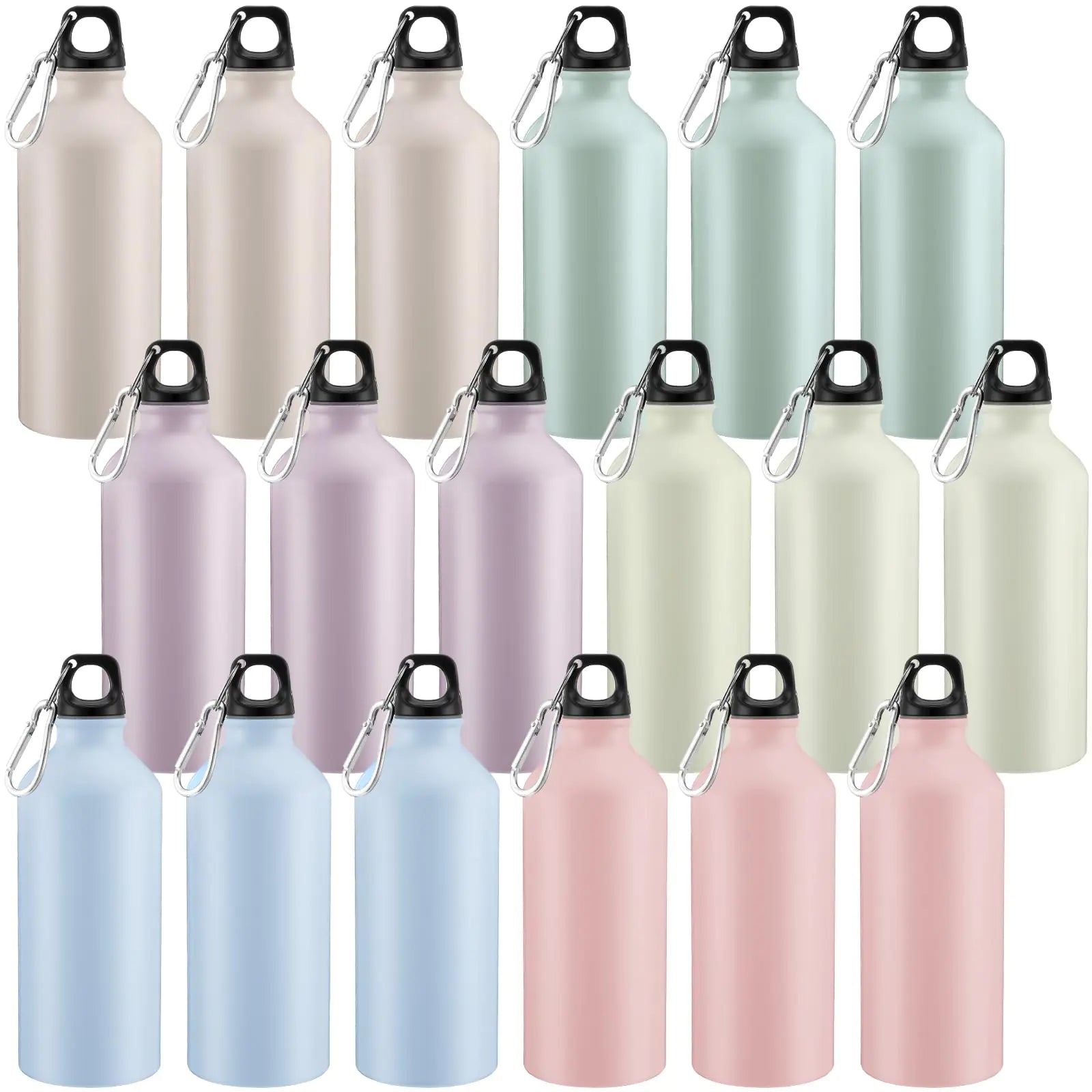 Domensi 18 Pcs 20oz Aluminum Water Bottles Bulk Reusable Water Bottles Lightweight Leak Proof Aluminum Sports Bottles with Twist Cap Buckle for Gym Hiking Cycling Camping Fishing