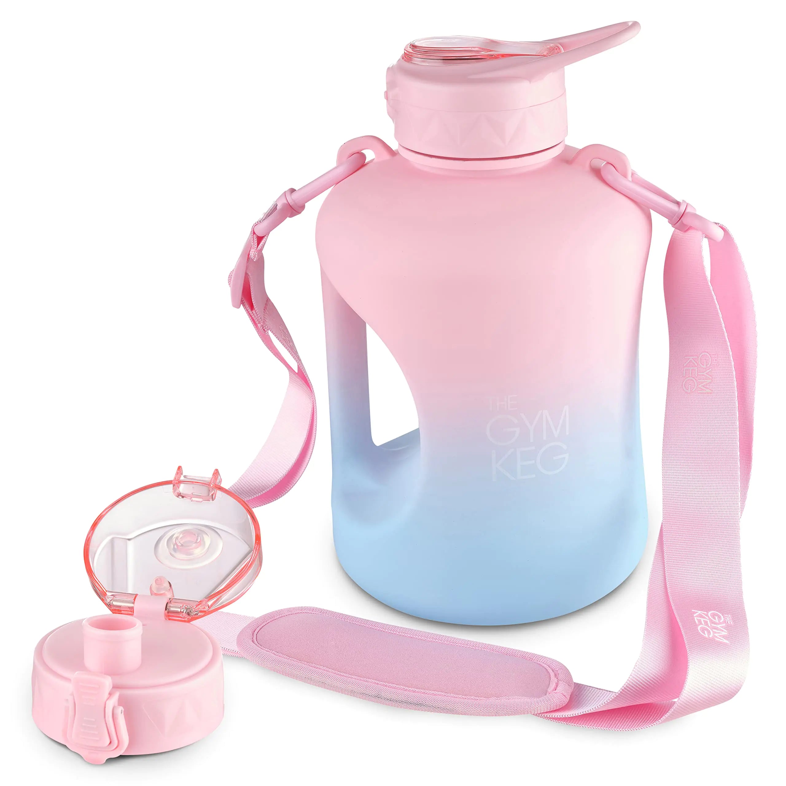 THE GYM KEG Half Gallon Water Bottle (74oz) | Gym Bottle with Straw Lid Carry Strap Motivational Time Markings | Sport Water Bottles with Times to Drink Large Reusable Bottle Leakproof & BPA-free