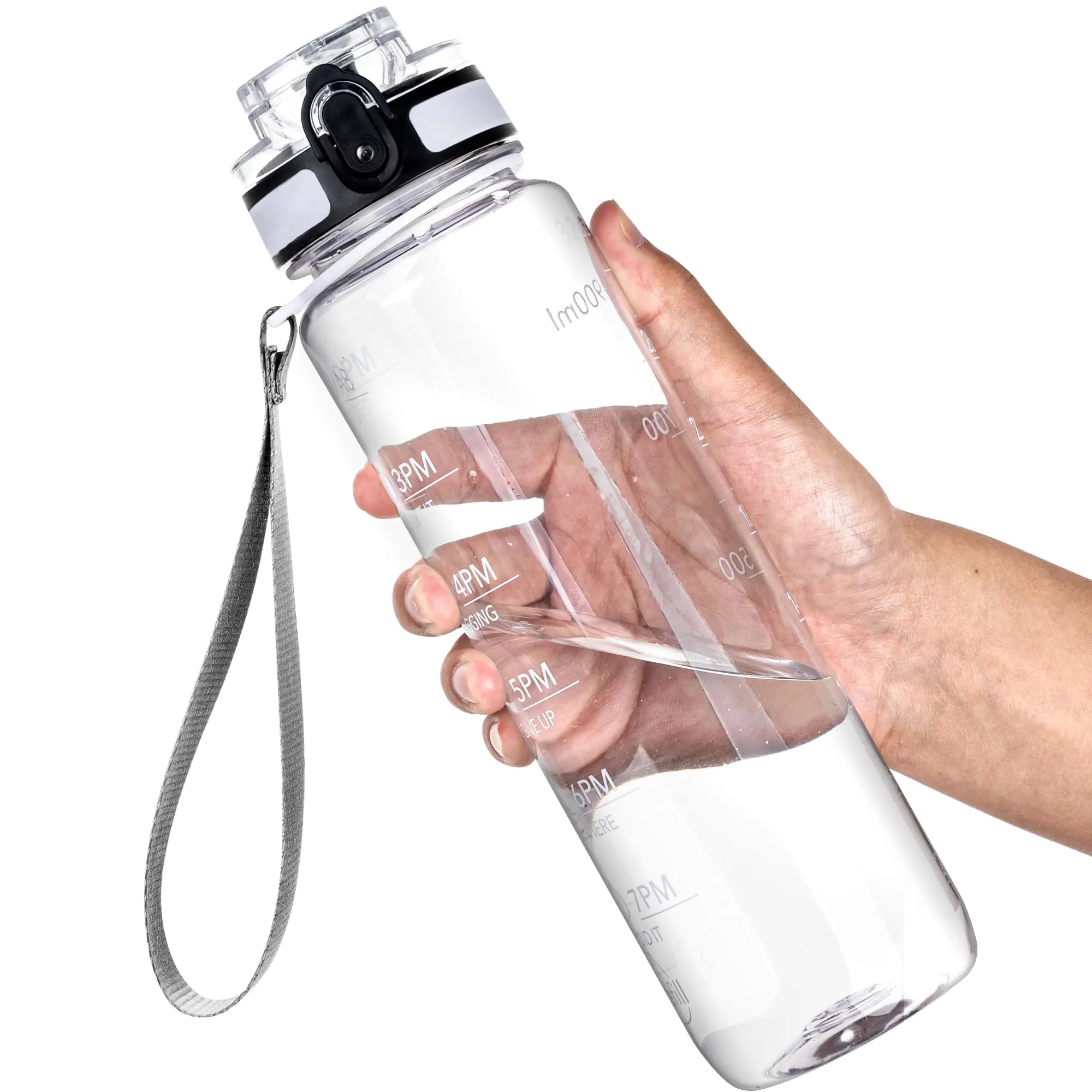 OLDLEY Water Bottles 32oz Motivational Sports Water Bottle with Time Marker - Times to Drink - Tritan BPA Free Wide Mouth Leakproof Clear (1 Pack)
