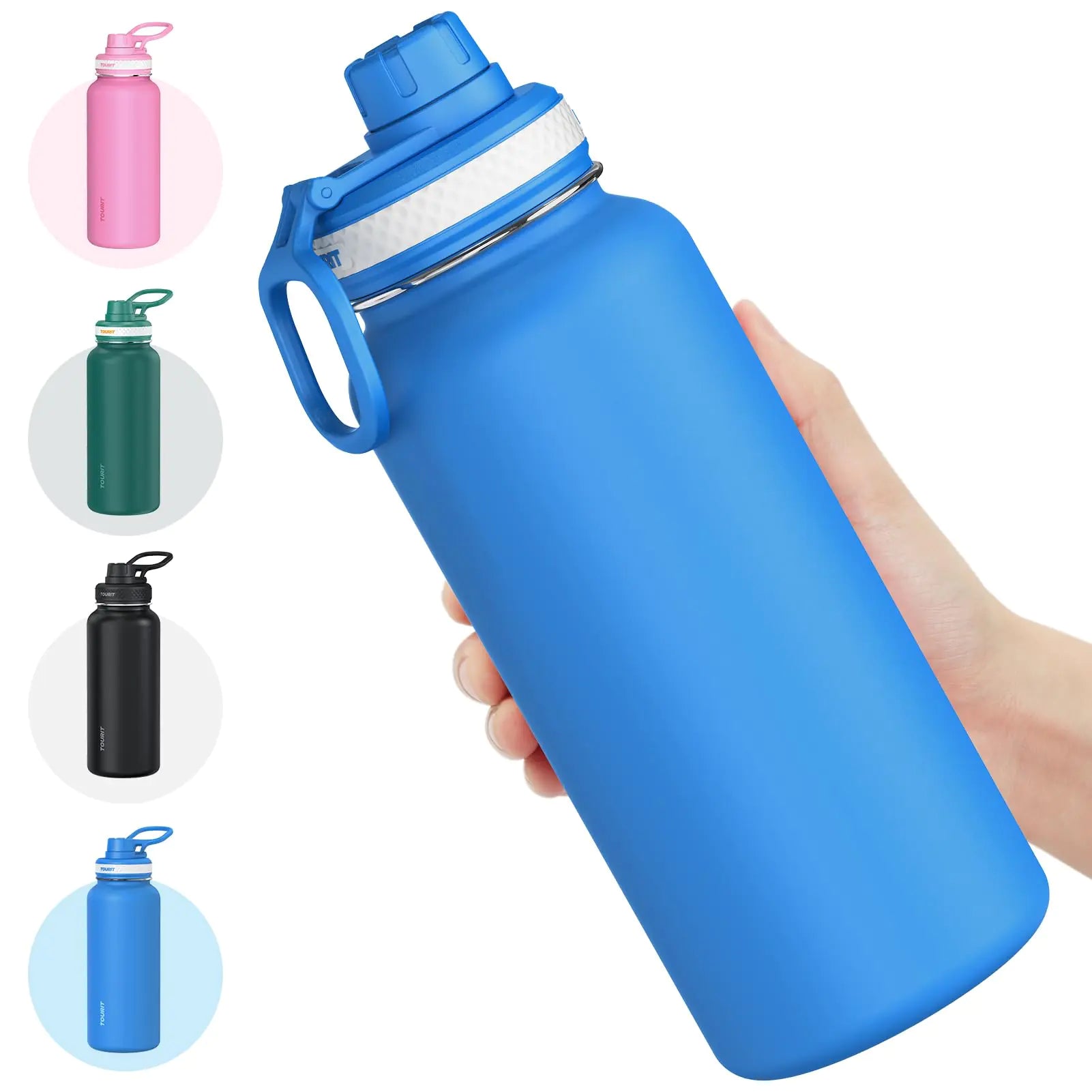TOURIT 32 oz Insulated Water Bottle Stainless Steel Water Bottles With Handle Double-Wall Vacuum Sports Water Bottle BPA Free Leakproof Thermos Bottle Blue