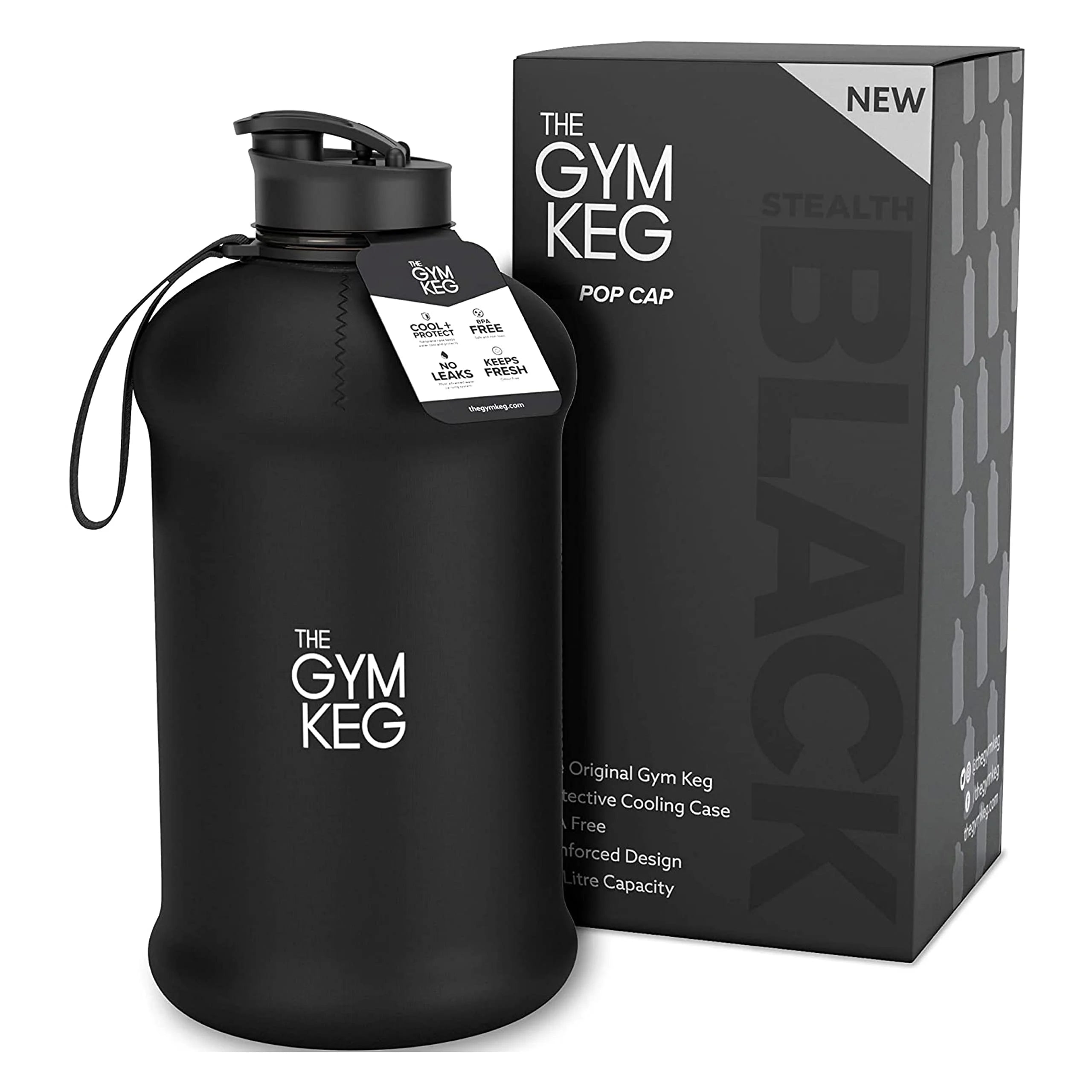 THE GYM KEG Half Gallon Water Bottle (74oz) | Gym Bottle with Straw Lid Carry Strap Motivational Time Markings | Sport Water Bottles with Times to Drink Large Reusable Bottle Leakproof & BPA-free