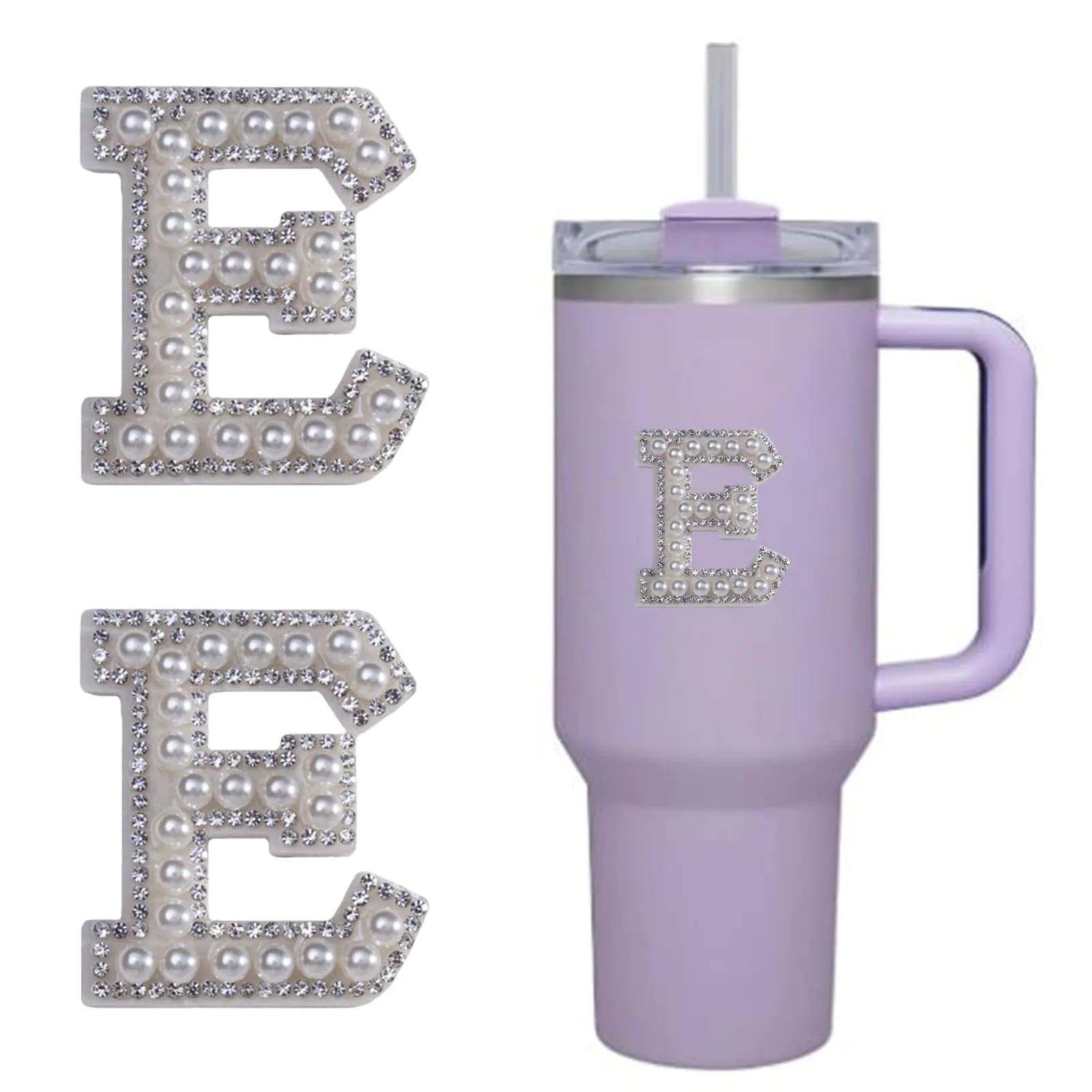 kapitomanio 2pcs Peal Initial Letters for Stanley Cup Cute Stanley Tumbler Stickers for Water Bottles Wallet Phone Laptop Luggage (E)