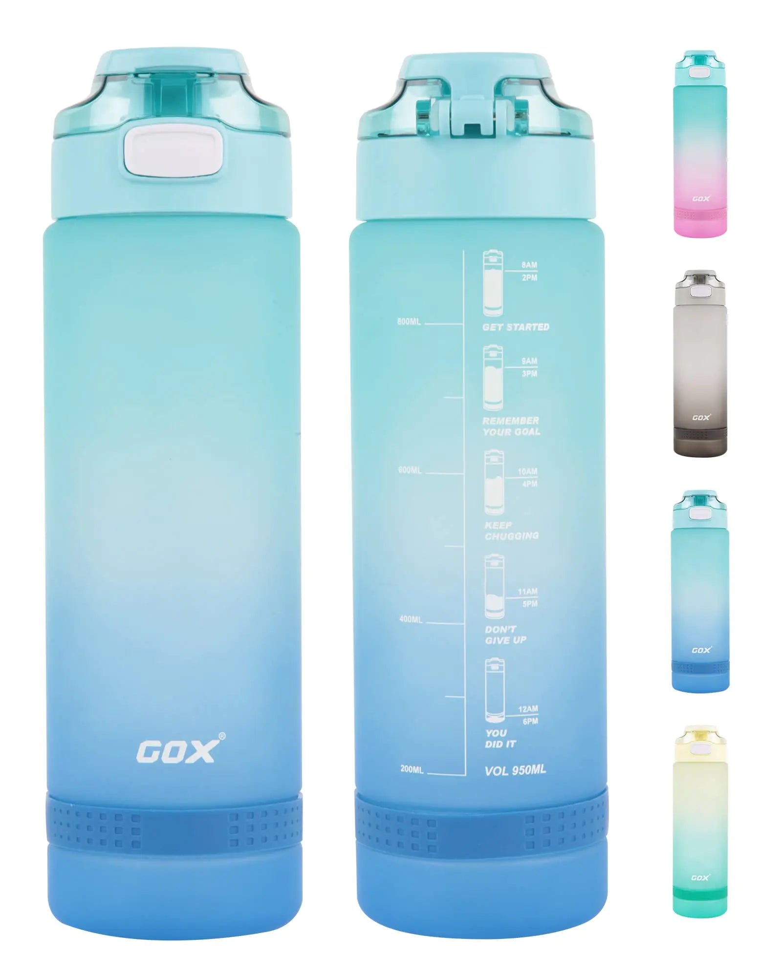 GOX 32oz Motivational Water Bottles with Times to Drink Leakproof BPA Free Water Jug with Time Marker for Fitness Gym Outdoor，Blue