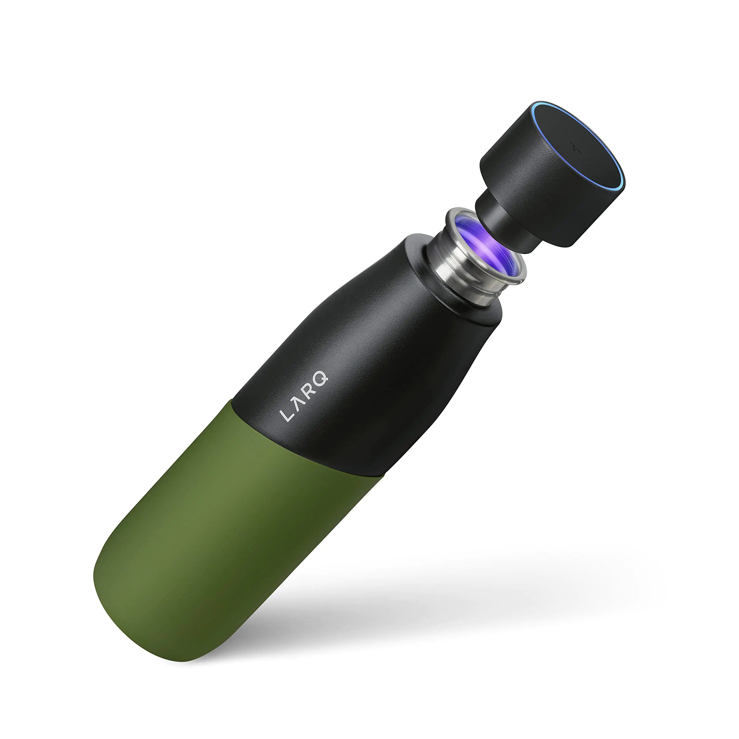 LARQ Bottle Movement PureVis 24 oz- Lightweight Self-Cleaning and Non-Insulated Stainless Steel Water Bottle with UV Water Purifier | Reusable & Travel Friendly Black/Pine