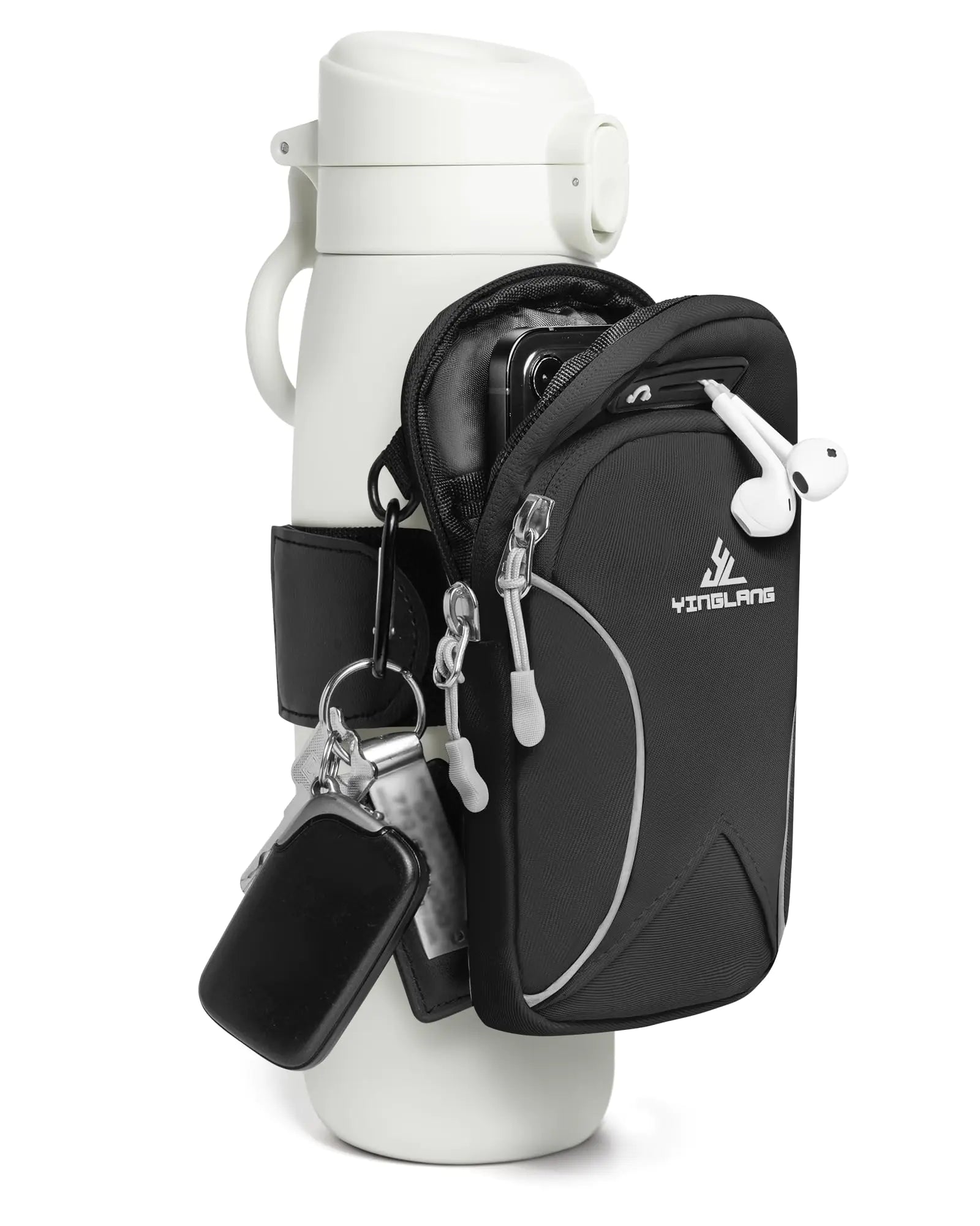 Bottle Pouch Gym Water with Phone Holder & Wallet Water Bottle Caddy Versatile Sleeve Bag for Running Sports & Daily Use