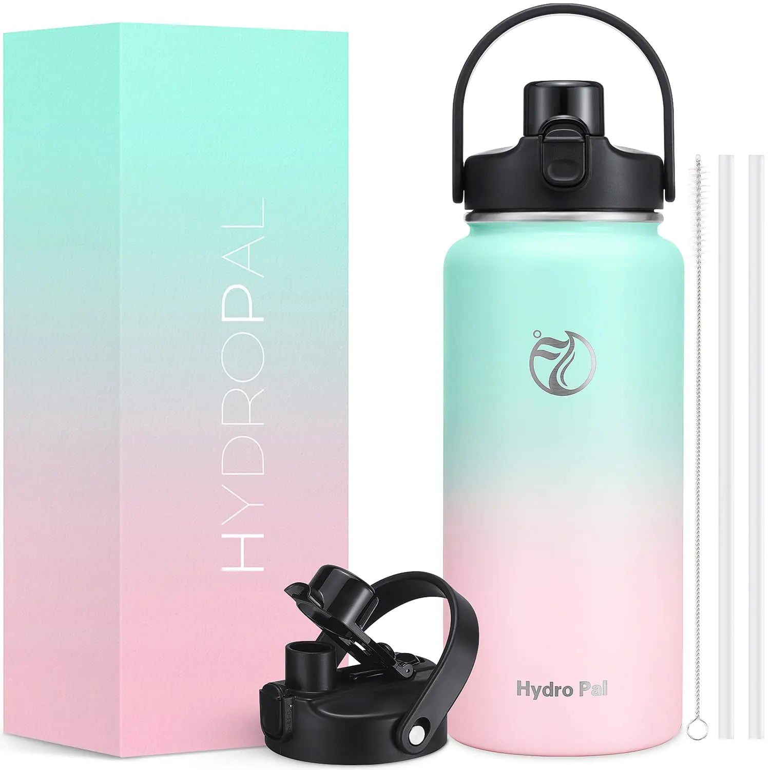 Half Gallon Insulated Water Bottle with 2-in-1 Lid (Chug Lid/Straw Lid) 40/64oz Double Walled Vacuum Stainless Steel Water Bottles Water Jug with Straw