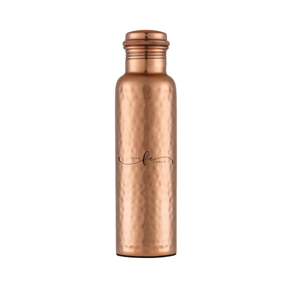 FOLK CRAFT Pure Copper Water Bottle - 32 oz - Indian Handmade Copper Bottle for Drinking Water at Travel Hiking Gym Office Outdoor - Hammered